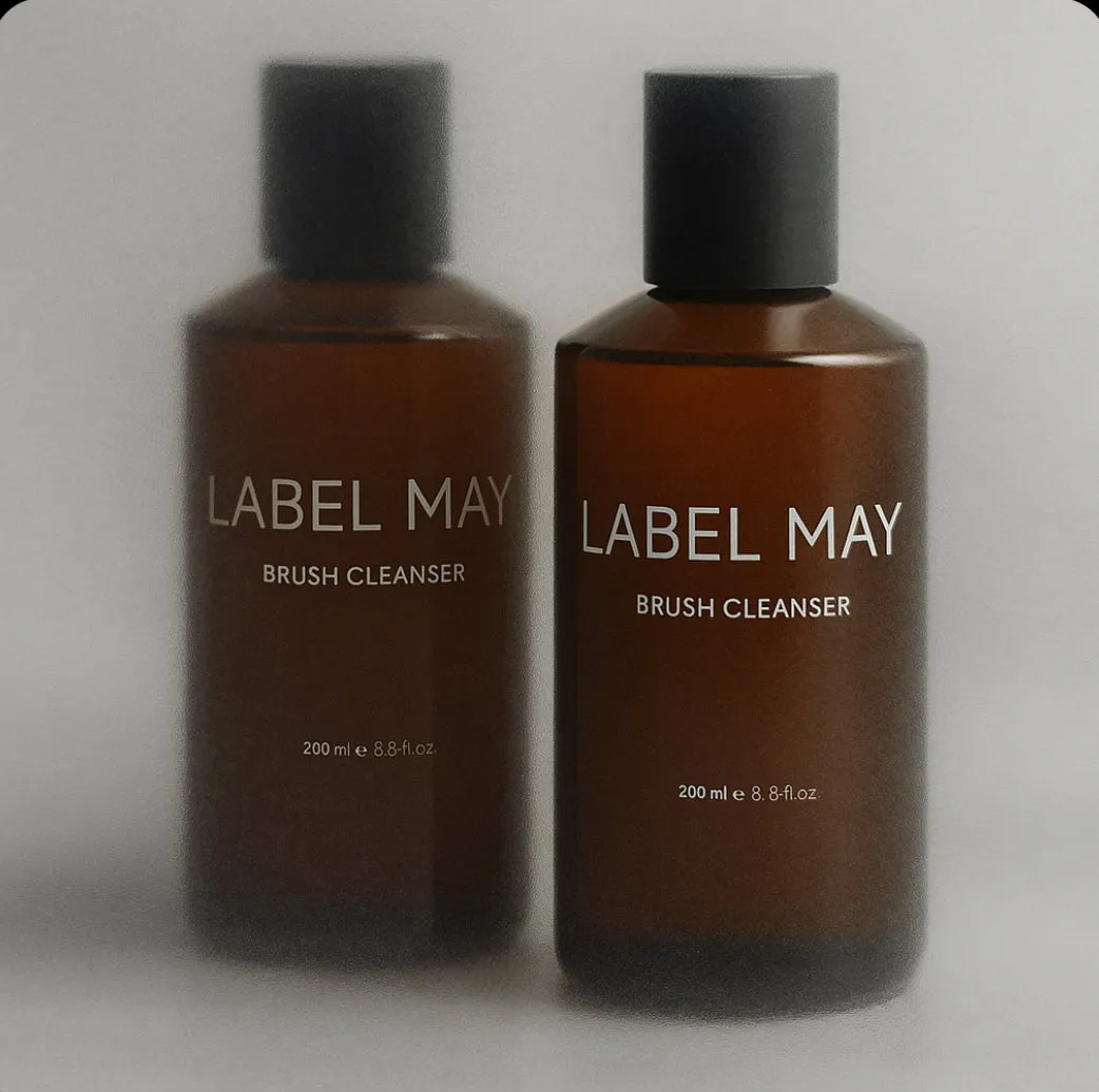 Label May Brush Cleanser bottles